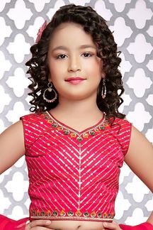 Picture of Impressive Multi and Rani Pink Colored Designer Kids Stitched Lehenga Choli
