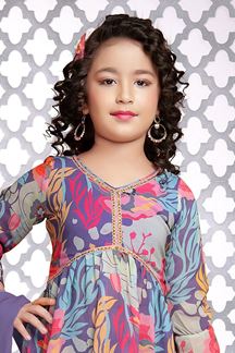 Picture of Astounding Multi Colored Designer Kids Stitched Sharara Suit