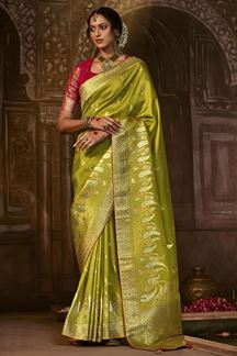 Picture of Appealing Parrot Green Colored Designer Saree