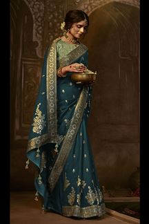 Picture of Exquisite Bottle Blue Colored Designer Saree