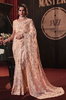 Picture of Breathtaking Peach Colored Designer Saree