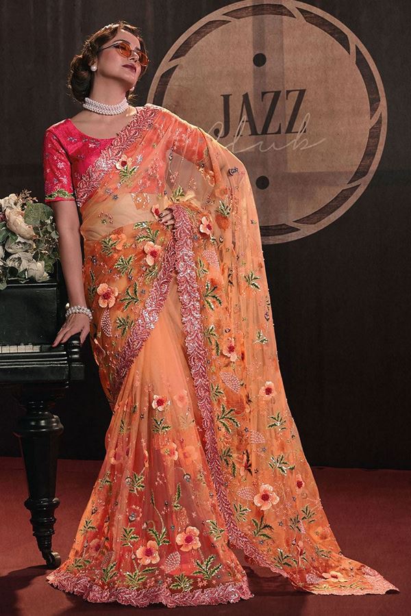 Picture of Alluring Orange Colored Designer Saree