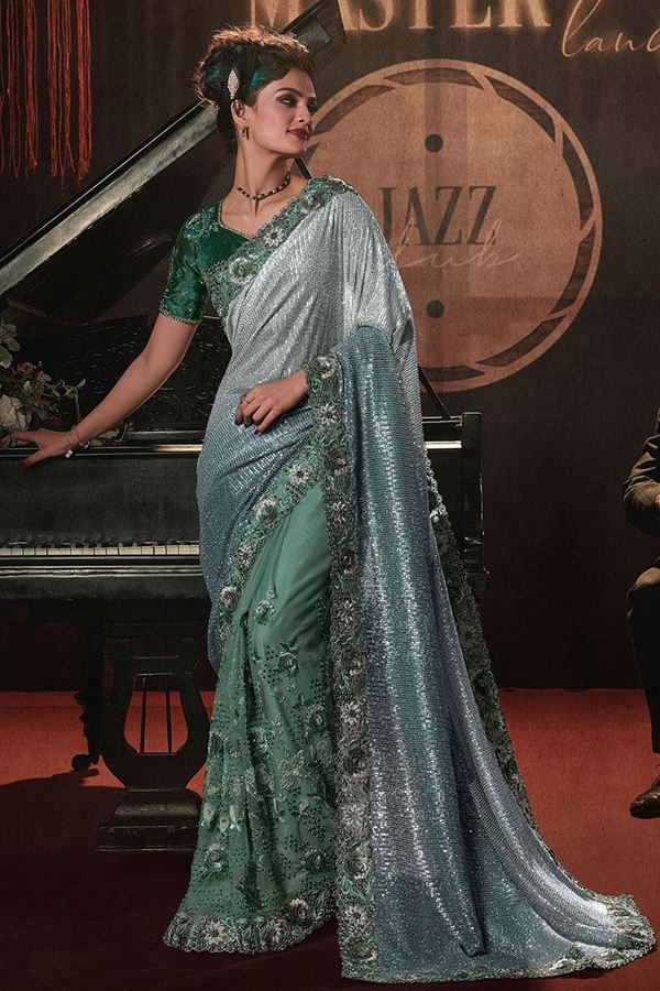 Picture of Charming Shaded Green Colored Designer Saree
