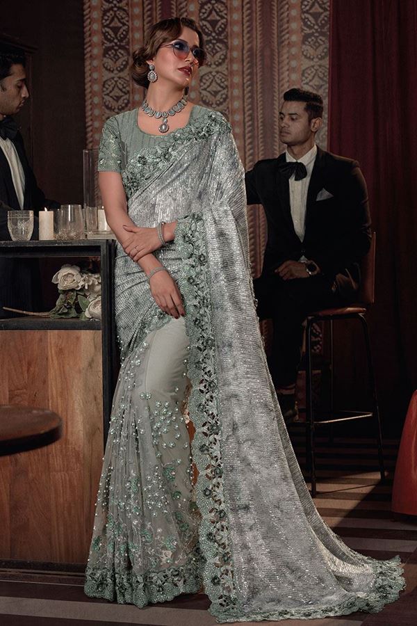 Picture of Exquisite Pista Green Colored Designer Saree