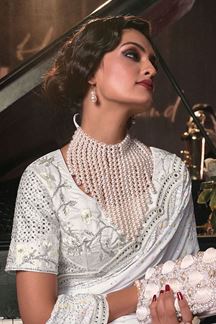 Picture of Attractive White Colored Designer Saree