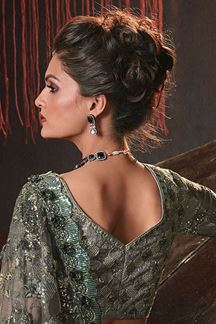 Picture of Aesthetic Mehendi Green Colored Designer Saree