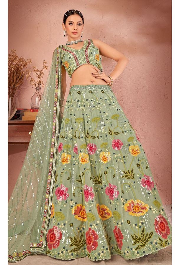 Picture of Glamorous Pista Green Colored Designer Lehenga Choli