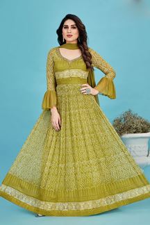 Picture of Pretty Olive Colored Designer Readymade Anarkali Suit