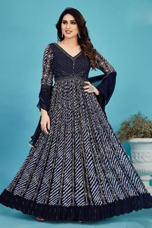 Picture of Surreal Navy Blue Colored Designer Readymade Anarkali Suit