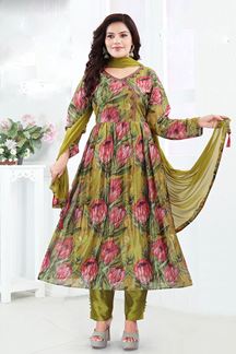 Picture of Awesome Mehendi Colored Designer Suit