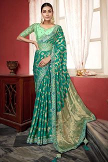 Picture of Charismatic Teal Colored Designer Saree