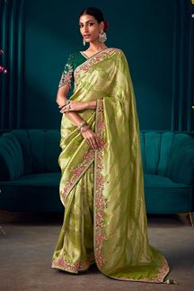 Picture of Flamboyant Pista Colored Designer Saree