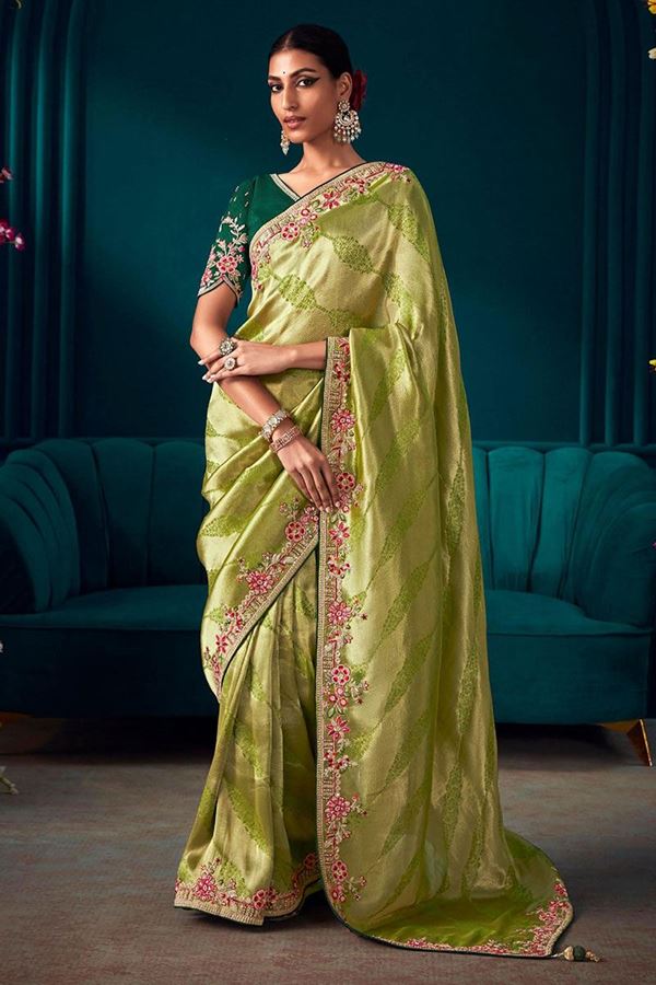 Picture of Flamboyant Pista Colored Designer Saree