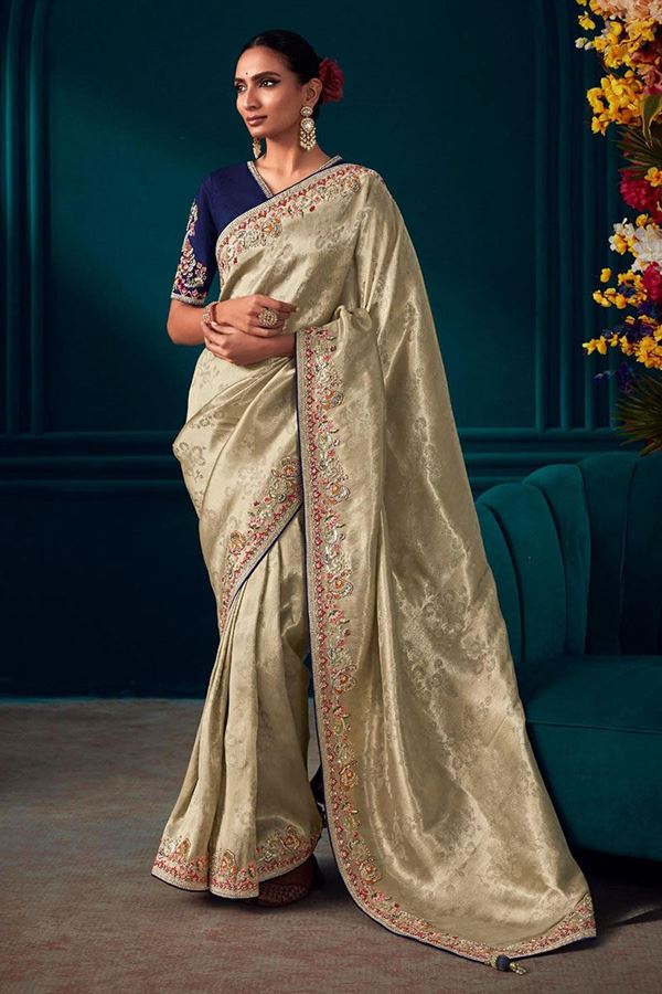 Picture of Striking Cream Colored Designer Saree