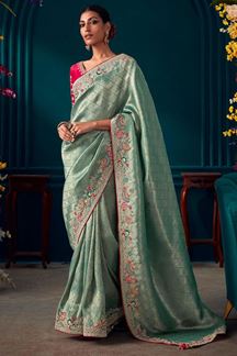 Picture of Stylish Sky Blue Colored Designer Saree