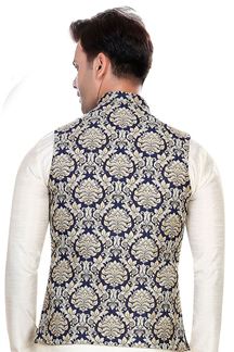 Picture of Fashionable Navy Blue Colored Designer Readymade Nehru style Jackets