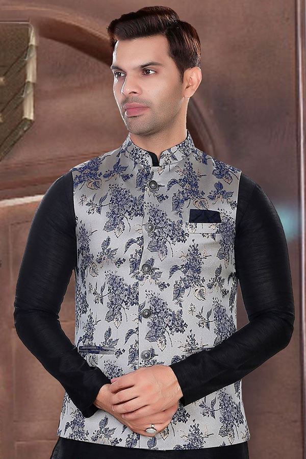 Picture of Marvelous Silver Colored Designer Readymade Nehru style Jackets