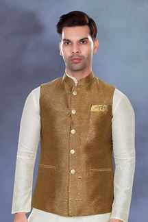 Picture of Fancy Beige Colored Designer Readymade Nehru style Jackets