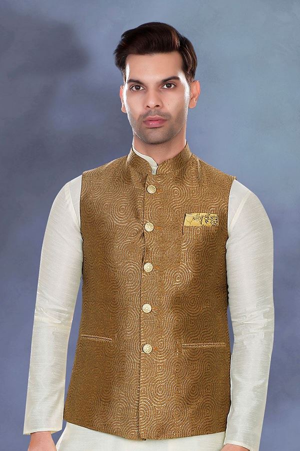 Picture of Fancy Beige Colored Designer Readymade Nehru style Jackets