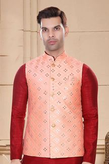 Picture of Stylish Peach Colored Designer Readymade Nehru style Jackets