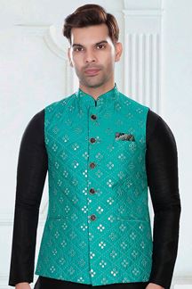 Picture of Captivating Firozi Colored Designer Readymade Nehru style Jackets