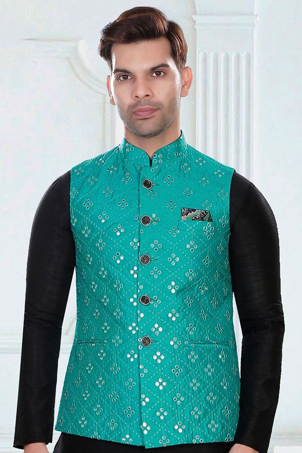 Picture of Captivating Firozi Colored Designer Readymade Nehru style Jackets