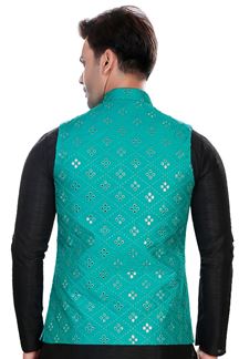 Picture of Captivating Firozi Colored Designer Readymade Nehru style Jackets