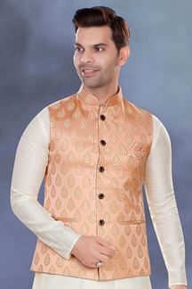 Picture of Royal Peach Colored Designer Readymade Nehru style Jackets