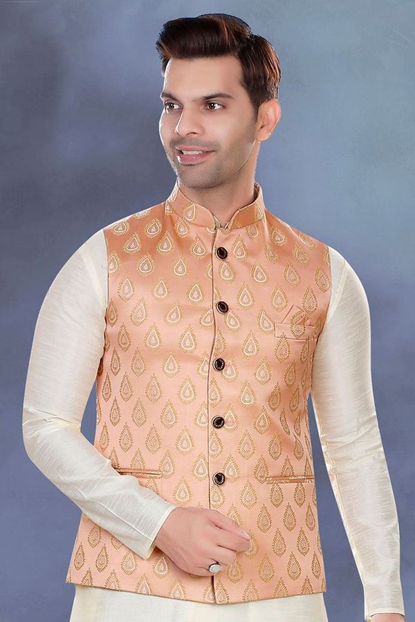 Picture of Royal Peach Colored Designer Readymade Nehru style Jackets