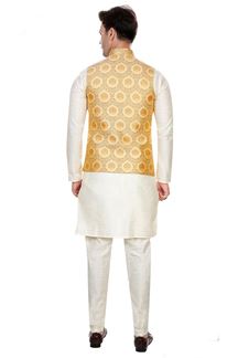 Picture of Captivating Cream Colored Designer Readymade Kurta, Payjama with Jacket Sets