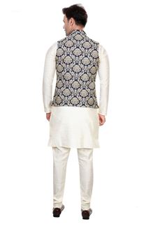 Picture of Attractive Cream Colored Designer Readymade Kurta, Payjama with Jacket Sets