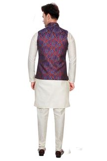 Picture of Spectacular Cream Colored Designer Readymade Kurta, Payjama with Jacket Sets