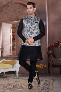 Picture of Splendid Black Colored Designer Readymade Kurta, Payjama with Jacket Sets