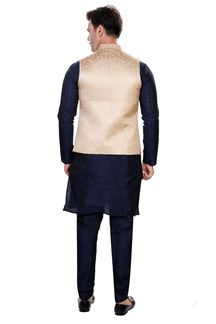 Picture of Vibrant Navy Blue Colored Designer Readymade Kurta, Payjama with Jacket Sets