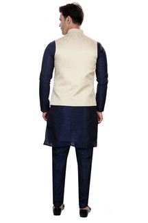 Picture of Amazing Navy Blue Colored Designer Readymade Kurta, Payjama with Jacket Sets