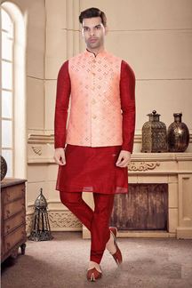 Picture of Impressive Maroon Colored Designer Readymade Kurta, Payjama with Jacket Sets