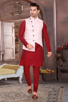 Picture of Enticing Maroon Colored Designer Readymade Kurta, Payjama with Jacket Sets