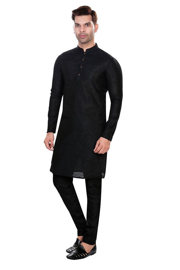 Picture of Exquisite Black Colored Designer Kurta Payjama Set