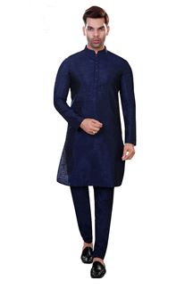 Picture of Charming Navy Blue Colored Designer Kurta Payjama Set