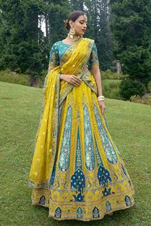 Picture of Mesmerizing Yellow and Blue Colored Designer Lehenga Choli