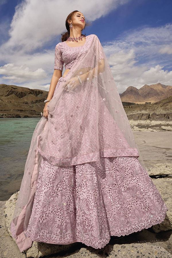 Picture of Captivating Dull Peach Colored Designer Lehenga Choli