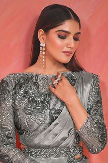 Picture of Fashionable Silver Colored Designer Saree