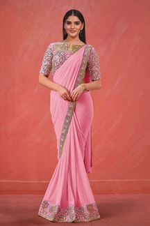 Picture of Striking Pink Colored Designer Saree