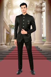 Picture of Awesome Black Colored Designer Readymade Men's Jodhpuri Suit