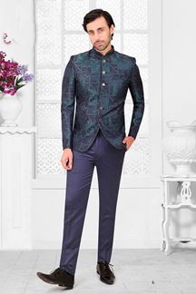 Picture of Amazing Blue Colored Designer Readymade Men's Jodhpuri Suit