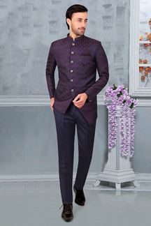 Picture of Vibrant Blue and Wine Colored Designer Readymade Men's Jodhpuri Suit