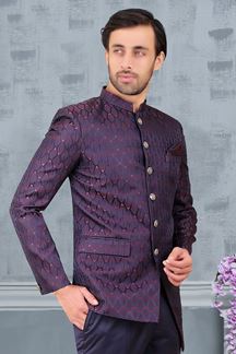 Picture of Vibrant Blue and Wine Colored Designer Readymade Men's Jodhpuri Suit