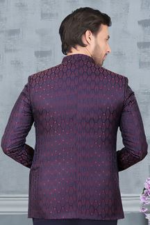 Picture of Vibrant Blue and Wine Colored Designer Readymade Men's Jodhpuri Suit