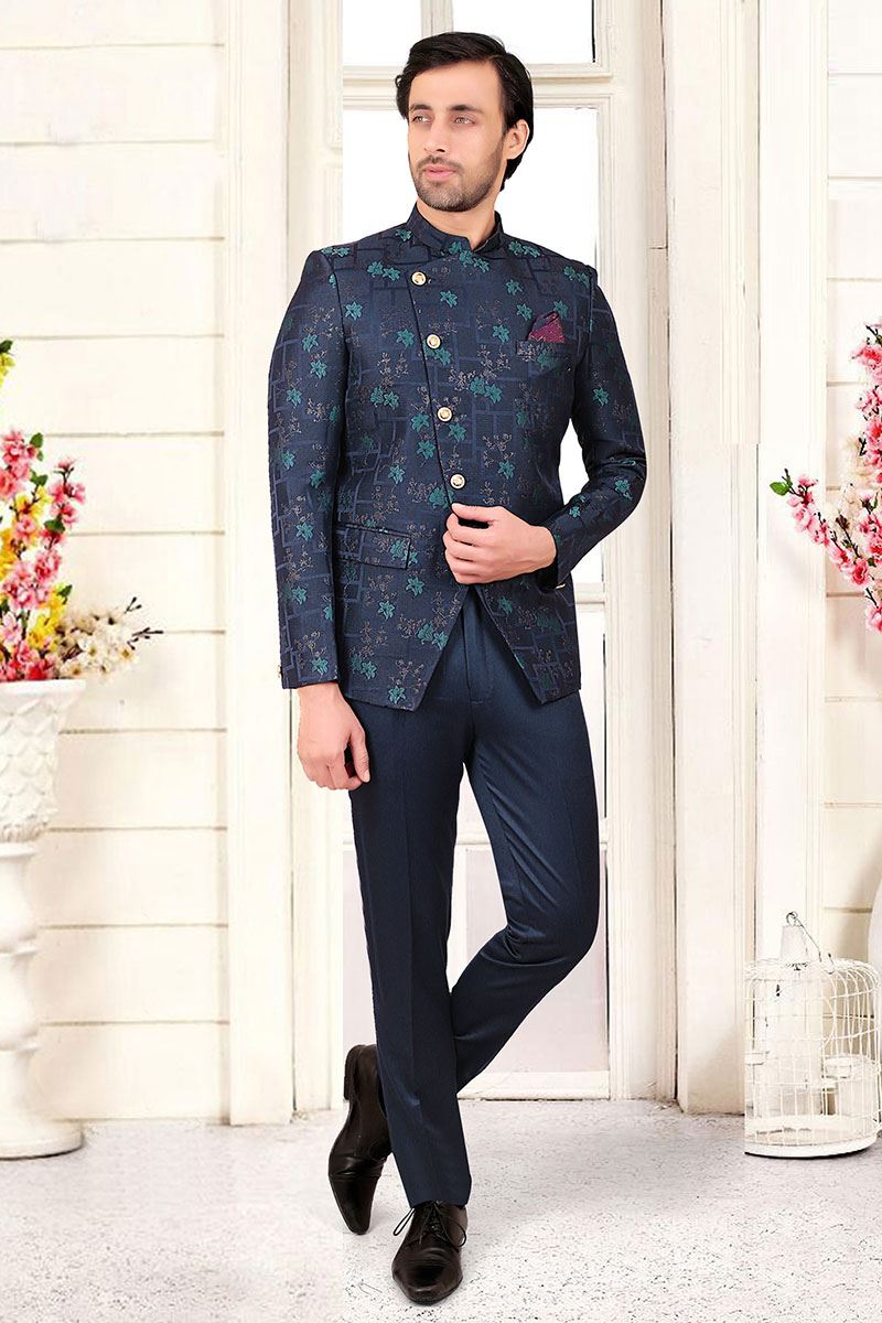 Teal Blue Classic Bandhgala Suit – Amogue