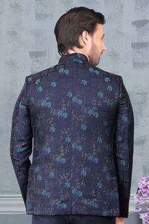 Picture of Royal Blue and Firozi Colored Designer Readymade Men's Jodhpuri Suit